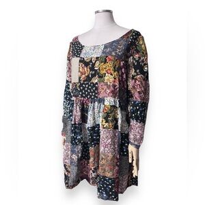 BASICS Floral Patchwork Scoop Neck Babydoll Dress VINTAGE